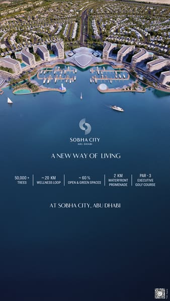 This ad showcases a Sobha City real estate development located in Abu Dhabi. The ad emphasizes the development's gre