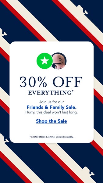 This image ad promotes a Friends & Family Sale, offering 30% off everything. The ad includes a call to action to sho