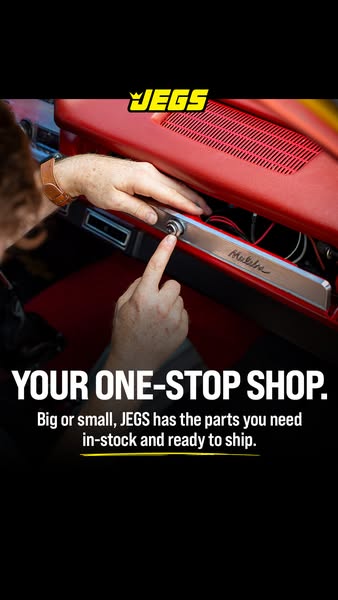 The ad promotes JEGS as a one-stop shop for car parts with the image focusing on the parts of a classic car.
