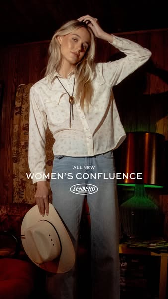 This image ad showcases the Sendero brand's women's confluence line. The ad features a woman wearing a light-col