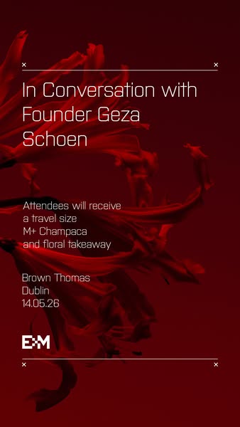 This ad promotes an upcoming event in Dublin featuring a conversation with Geza Schoen, the founder of a fragrance compa