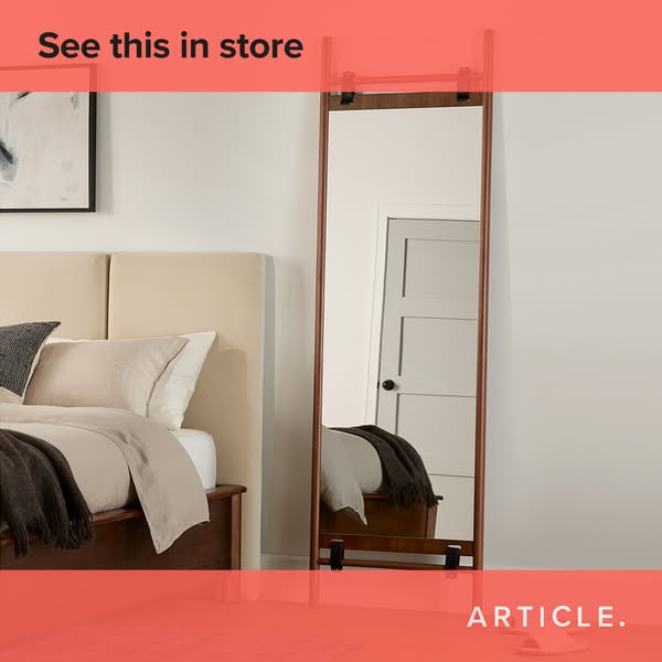 This ad showcases a full-length mirror from Article, styled in a bedroom setting. The ad encourages viewers to see the p