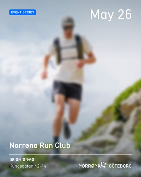 This image ad promotes the Norrøna Run Club event series on May 26. It features an out-of-focus image of a person runnin