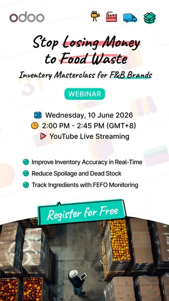 This image promotes a webinar for food and beverage brands, focusing on improving inventory accuracy, reducing spoilage,