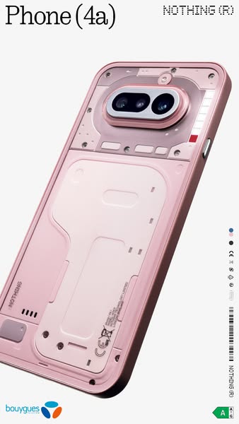 This ad shows the back of a pink Nothing Phone (4a).
