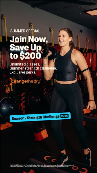 This ad promotes a summer special for Orangetheory fitness classes, highlighting an opportunity to save up to $200. It f