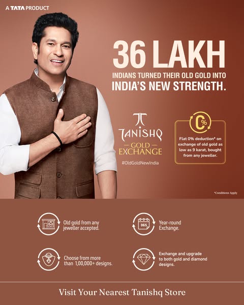 This ad for Tanishq Gold Exchange promotes its program where customers can exchange their old gold for new jewelry. It h
