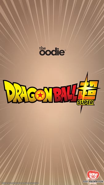 A simple vertical ad presenting the brand and logo for The Oodie featuring Dragon Ball Z.
