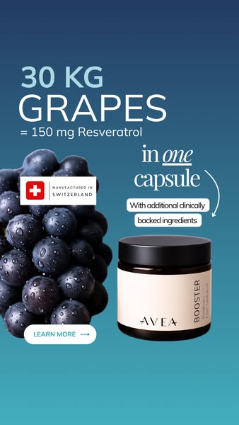 This image ad by AVEA highlights the benefits of taking resveratrol as a dietary supplement. The ad emphasizes that one 