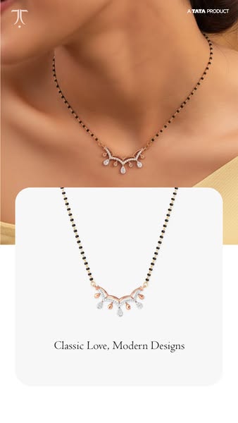 This ad showcases a Mangalsutra necklace from TATA product. The ad features a close-up shot of a woman wearing the neckl