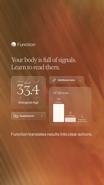 This ad showcases the Function app interface, highlighting its ability to translate bodily signals into actionable insig