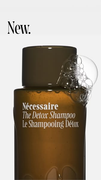 This ad features Nécessaire's The Detox Shampoo. The image focuses on the product's newness and features the pro