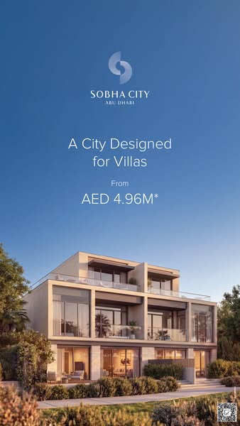 This image ad for Sobha City in Abu Dhabi features a view of a modern villa with the headline, 'A City Designed for 