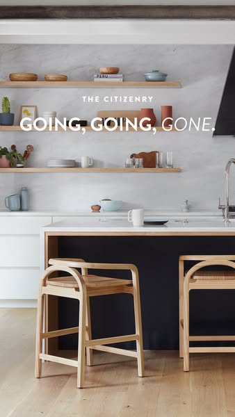 This image ad for The Citizenry features a modern kitchen setting with a focus on bar stools. The ad uses the phrase &qu