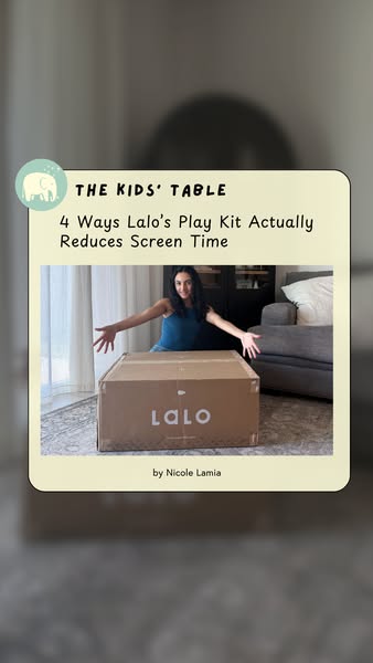 This image ad features a woman standing behind a large box for Lalo's Play Kit. The ad is titled "The Kids'