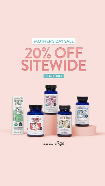 This ad promotes Legendairy Milk products as a Mother's Day sale. The ad showcases several supplement products and a