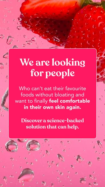 This ad uses a problem/solution format, highlighting the discomfort of bloating after eating favorite foods and then off