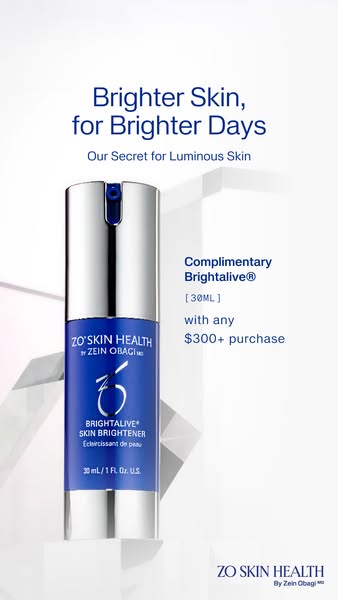 This ad features the Brightalive skin brightener from ZO Skin Health by Zein Obagi MD. The ad promotes brighter skin and