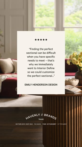 This ad features a testimonial from Emily Henderson Design, who praises Interior Define for their ability to customize t