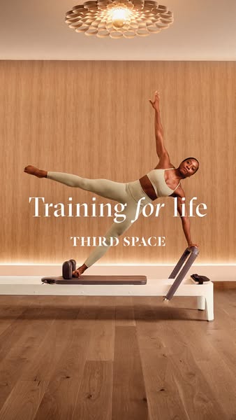 This image ad for Third Space features a woman doing pilates on a reformer. The ad highlights the brand's focus on t