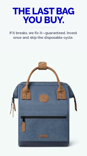 This ad promotes a durable bag with a lifetime guarantee. The ad features a single image of the bag against a white back