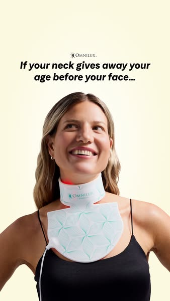 Image ad for the Omnilux Contour Neck & Décolleté device that claims to help with aging, anti-wrinkle and skin rejuv