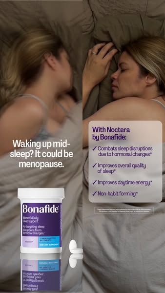 This ad features a woman experiencing sleep disturbances due to menopause. The ad highlights the features and benefits o