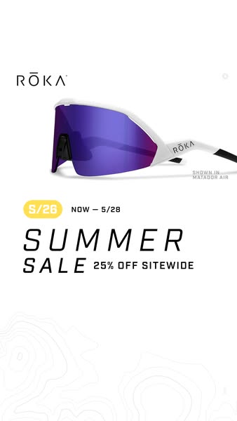 This ad promotes the ROKA brand's summer sale, offering 25% off sitewide for a limited time. The ad features the Mat