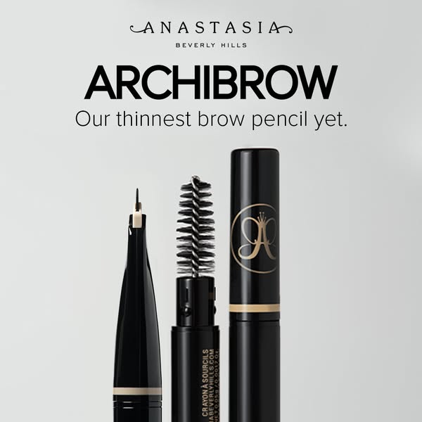 A close up of the Anastasia Beverly Hills Archibrow pencil and spooly. The ad highlights that the brow pencil is its thi