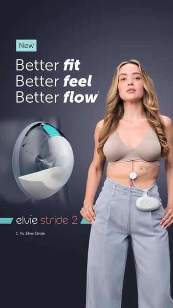 This ad for the Elvie Stride 2 breast pump highlights the product's features and benefits, focusing on comfort and e