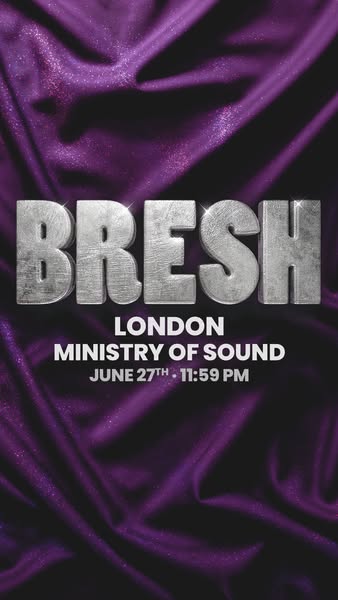 An image ad promoting a party called BRESH in London at the Ministry of Sound on June 27th at 11:59 PM.