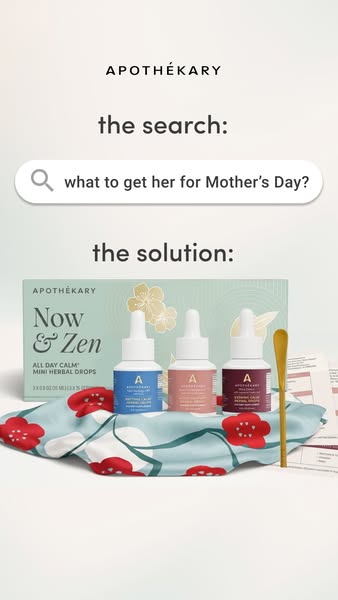 This ad for Apothekary promotes the Now & Zen mini herbal drops as the solution to the problem of finding the perfec