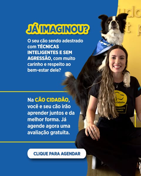 This image ad promotes Cão Cidadão, a dog training service that uses intelligent and non-aggressive techniques. The ad f