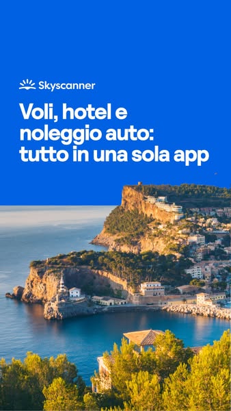 This ad for Skyscanner promotes the app as an all-in-one solution for booking flights, hotels, and rental cars.