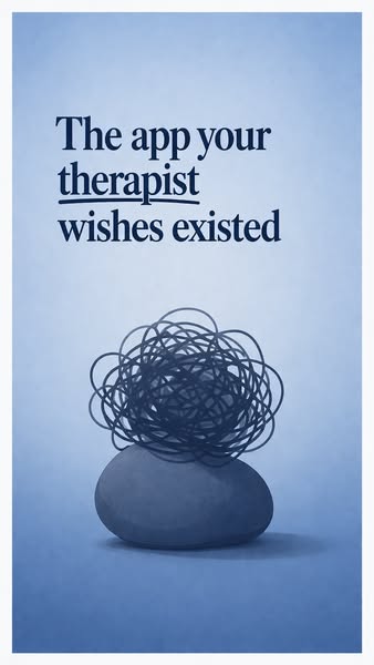 This ad is for a mental wellness app, and features a tagline about it being 'the app your therapist wishes existed.&