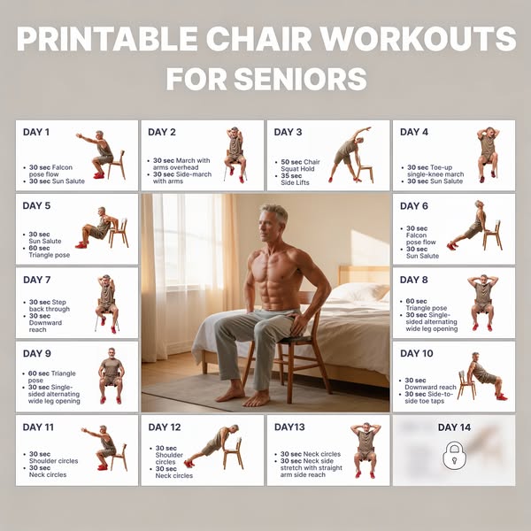 An informational ad showing printable chair workouts for seniors.