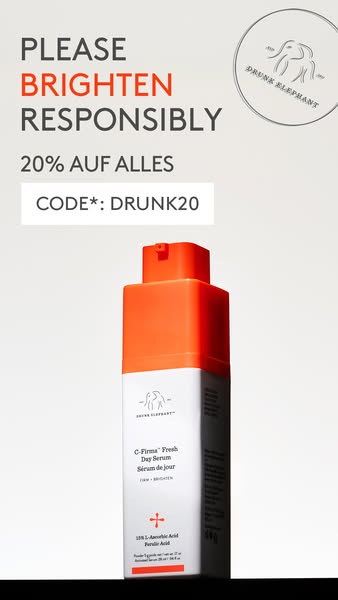This ad for Drunk Elephant C-Firma Fresh Day Serum includes a promotional code. The ad uses the phrase, 'Please Brig