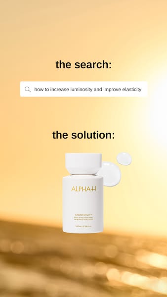 The ad presents a common search query related to skin luminosity and elasticity, then positions the brand's product 