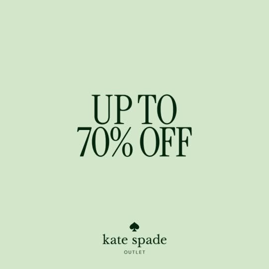 This image ad for Kate Spade Outlet promotes a sale offering up to 70% off.