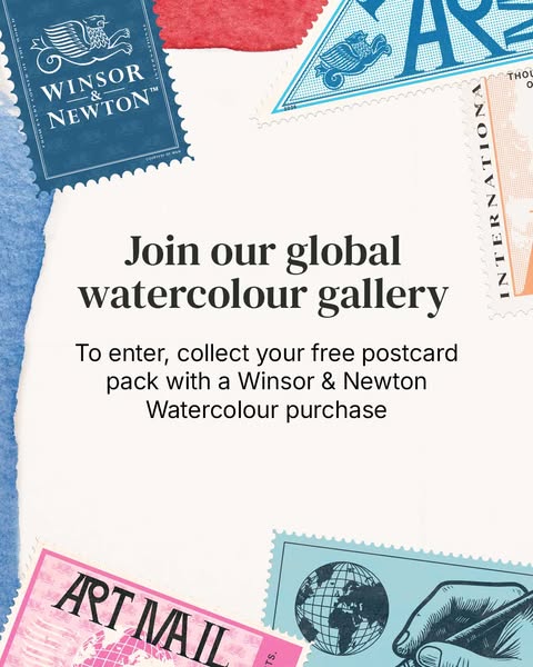 An ad for Winsor & Newton, inviting viewers to join their global watercolour gallery, in exchange for a free postcar