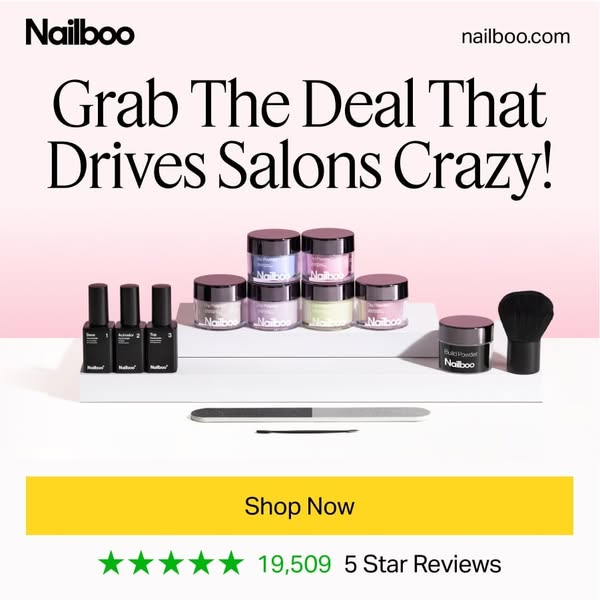 This image ad for Nailboo promotes a deal that is so good it drives salons crazy. The ad features a variety of Nailboo p