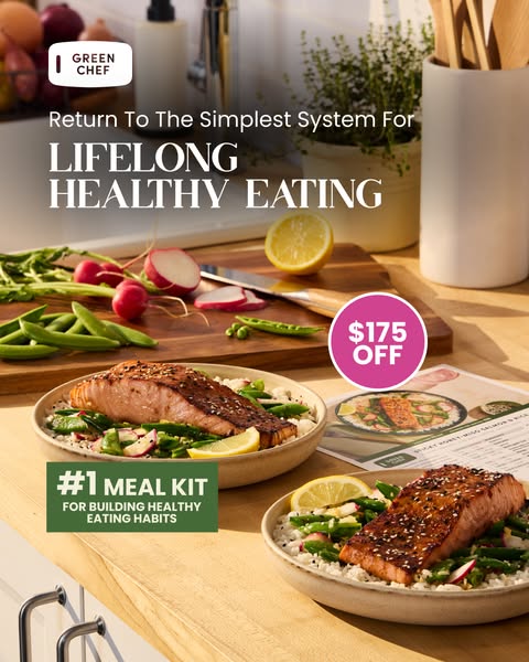 This ad for Green Chef highlights the company as the #1 meal kit for building healthy eating habits. The ad's visual
