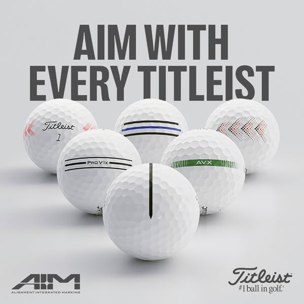 This ad showcases Titleist golf balls with alignment integrated marking. The main message conveys that any Titleist golf