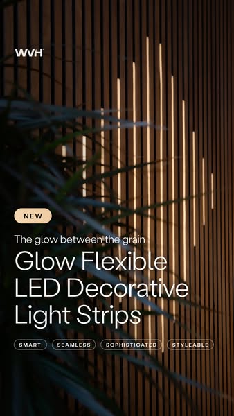 This ad highlights the features of "Glow Flexible LED Decorative Light Strips" by WVH. It shows how this produ