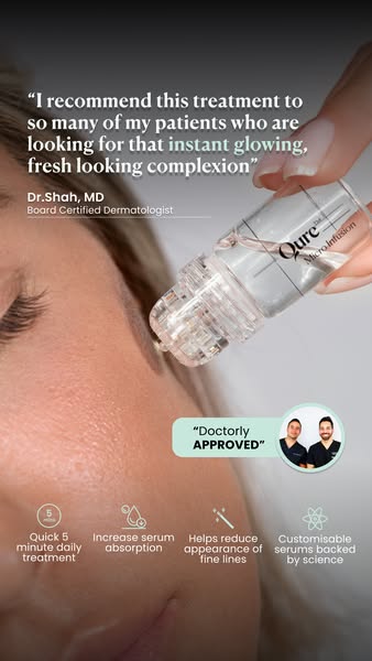 This ad features a testimonial from a dermatologist, Dr. Shah, who recommends the Qure Micro Infusion treatment for pati