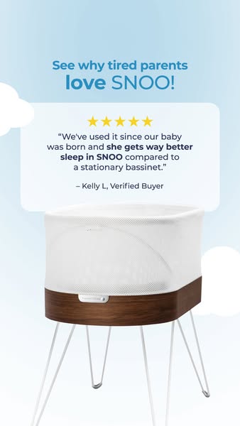 This ad features a testimonial from a verified buyer about the SNOO bassinet. The ad highlights the benefit of better sl