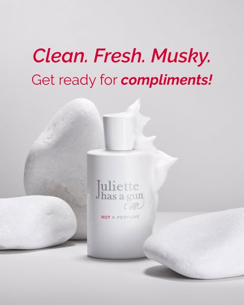 This ad showcases the Juliette has a gun Not a Perfume fragrance. The ad uses a clean and minimalist aesthetic to highli