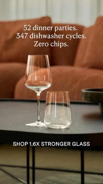This ad promotes durable glassware that can withstand frequent use and dishwashing without chipping. It emphasizes the g