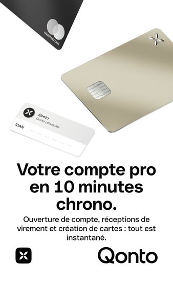This is an ad by Qonto promoting their professional accounts and the speed at which they can be created.