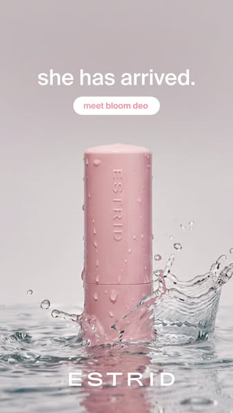 This ad showcases Estrid's Bloom deodorant stick with a clean, minimalist aesthetic, emphasizing the product's a